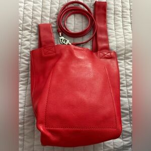Theory Red Leather Tote Bag